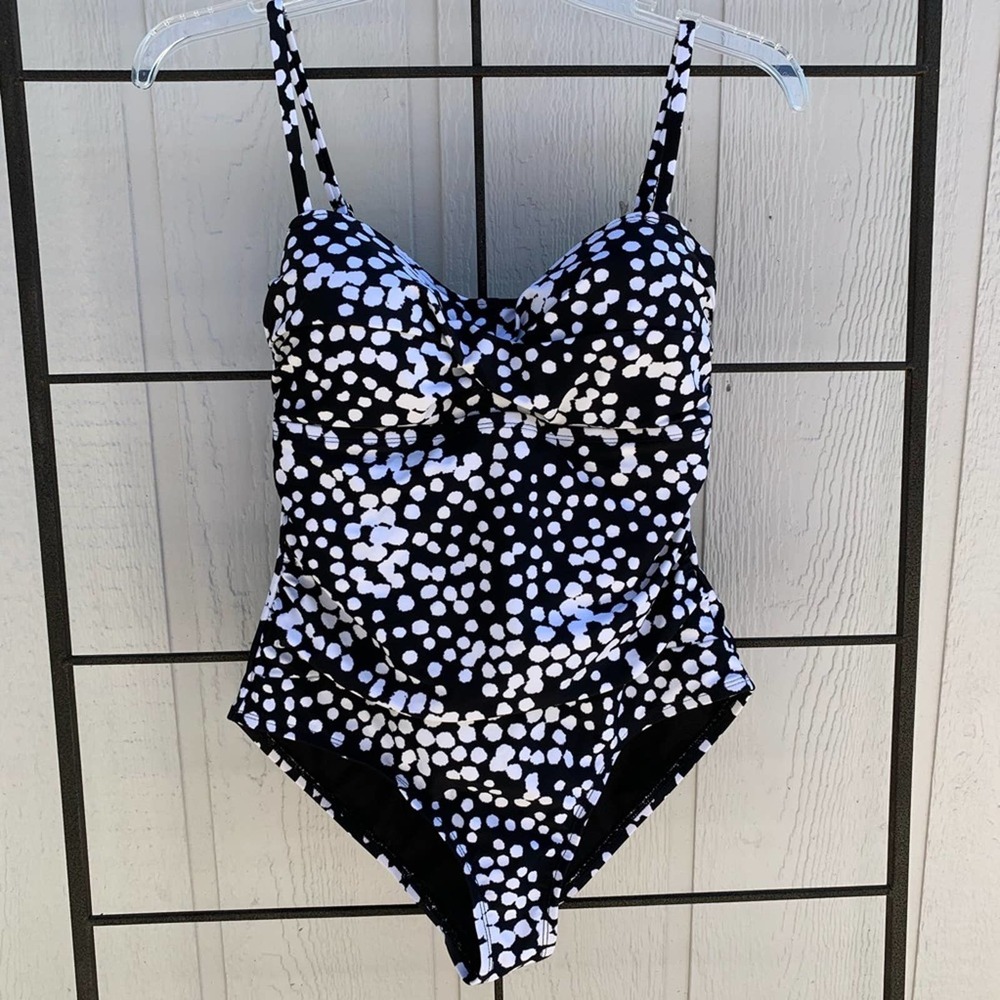 Catalina Classic One Piece Swimsuit Womens Small 4-6 Black White Polka Dot